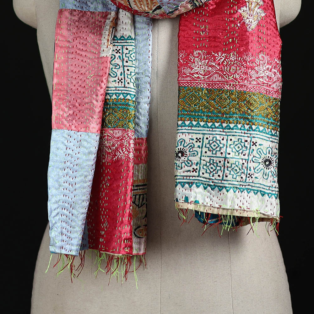 Bengal Kantha Handwork Patchwork Reversible Silk Stole 05