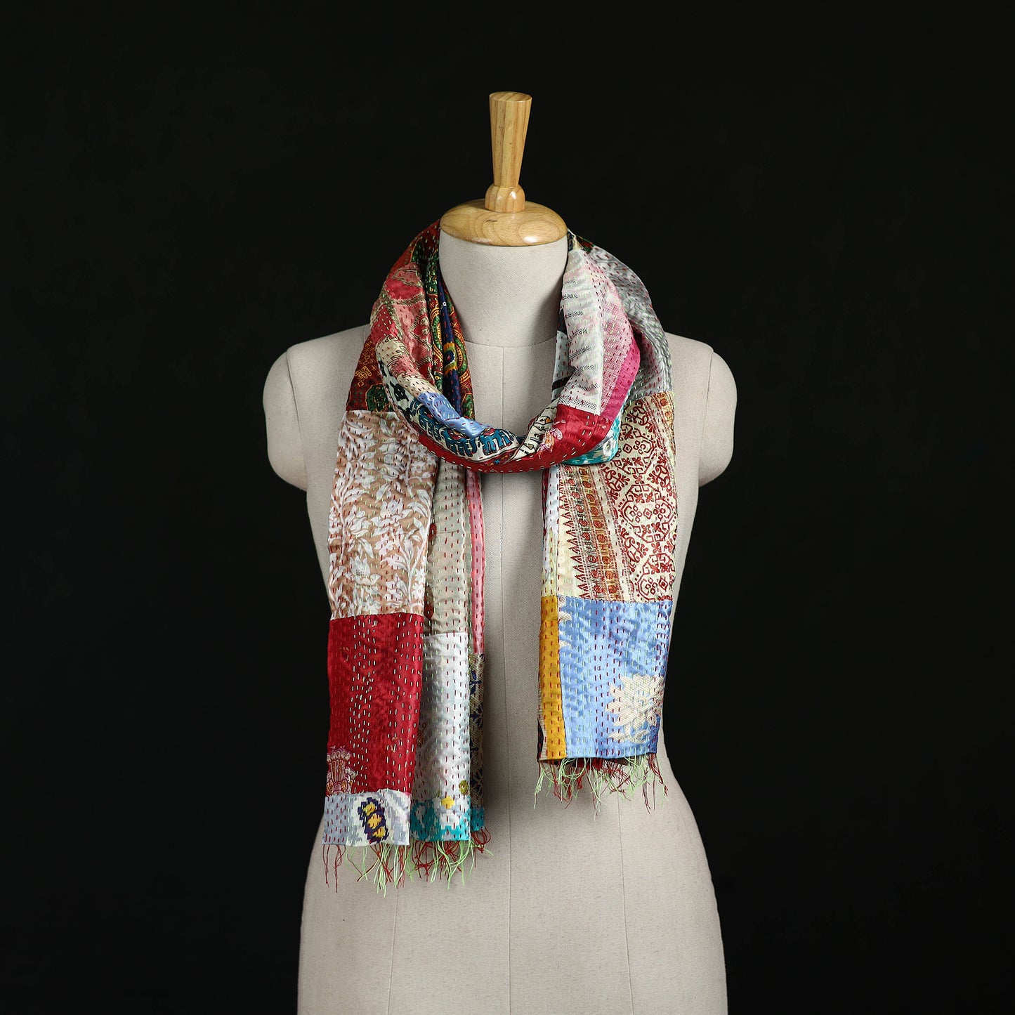 Bengal Kantha Handwork Patchwork Reversible Silk Stole 06