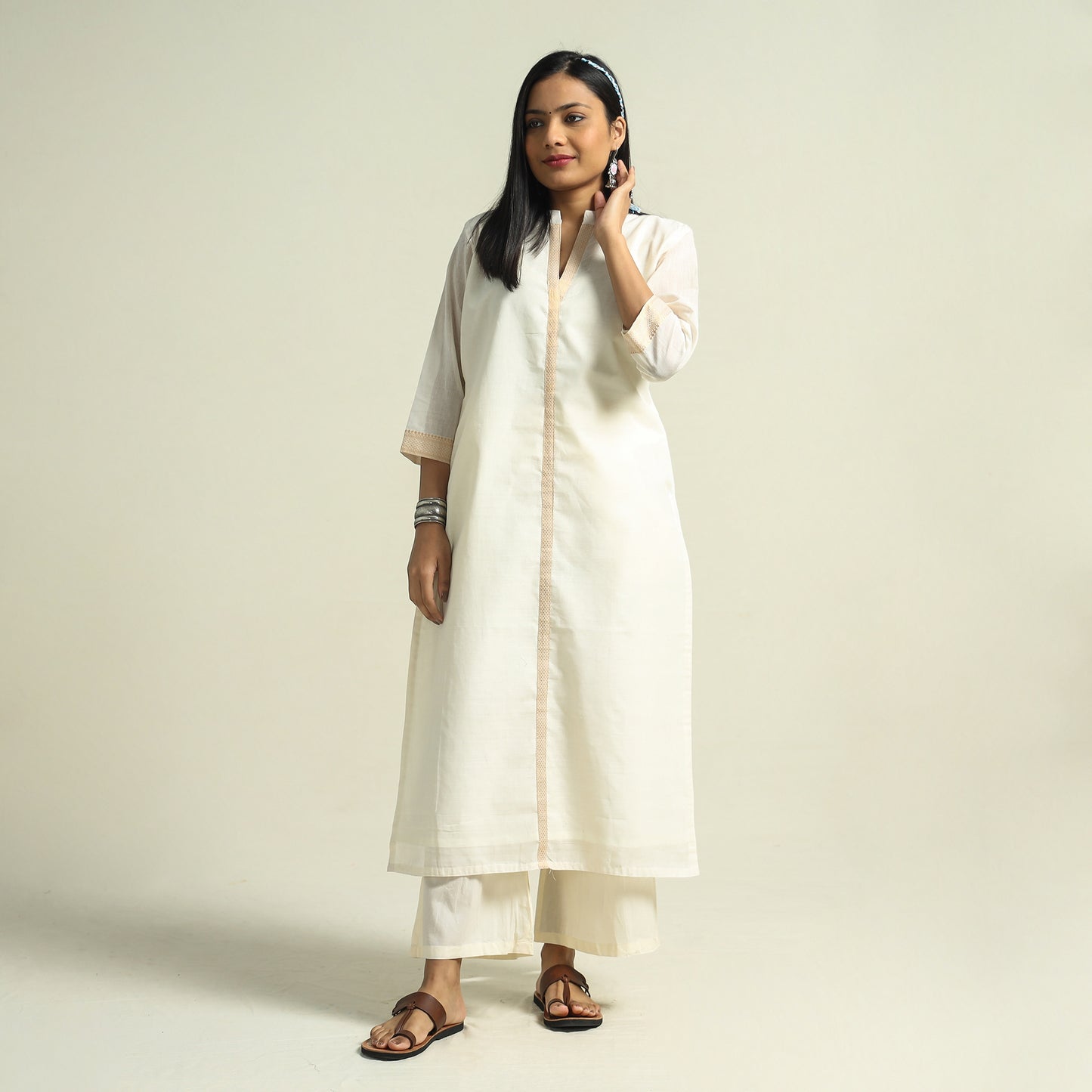 White - Mangalagiri Handloom Cotton Straight Kurta