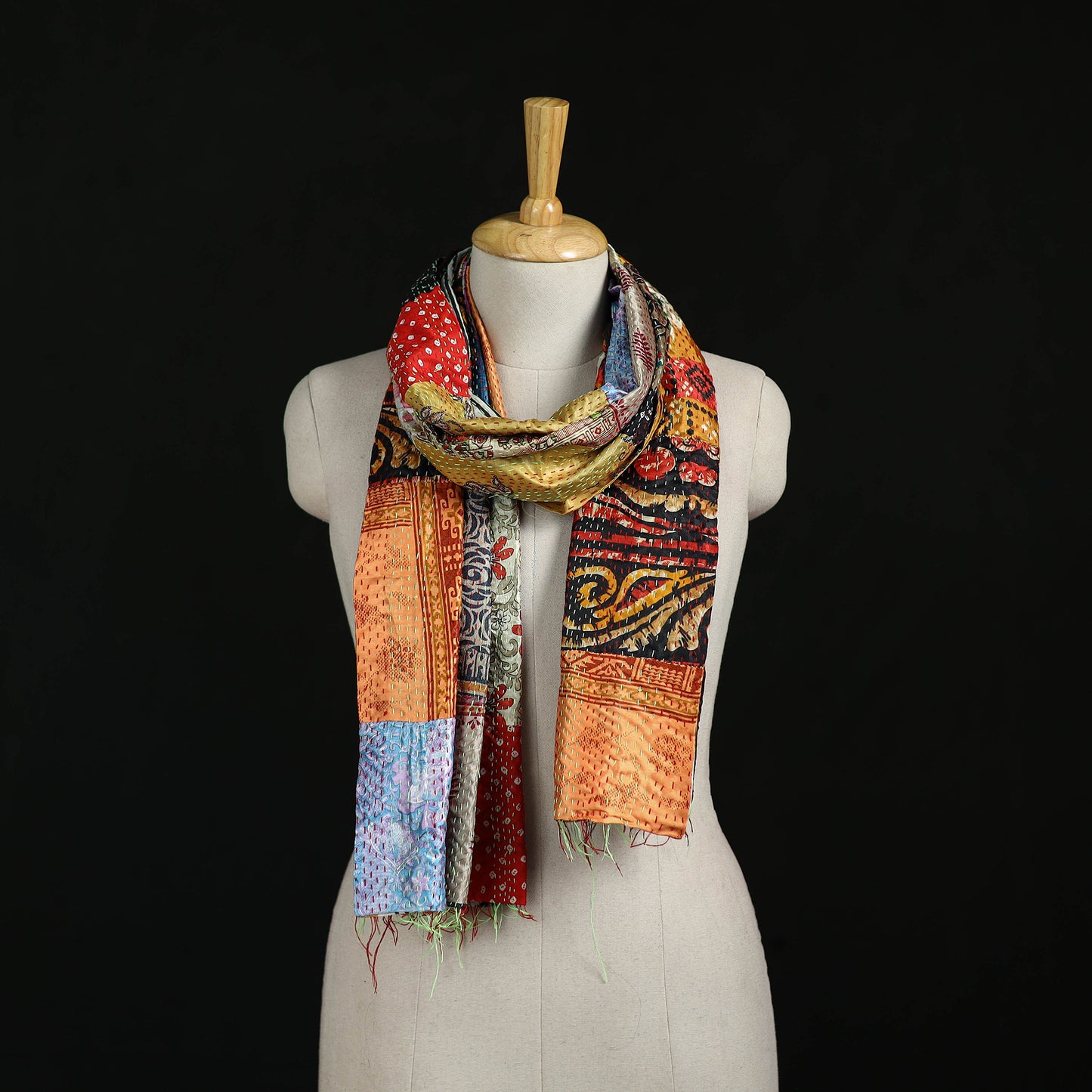 Bengal Kantha Handwork Patchwork Reversible Silk Stole 12