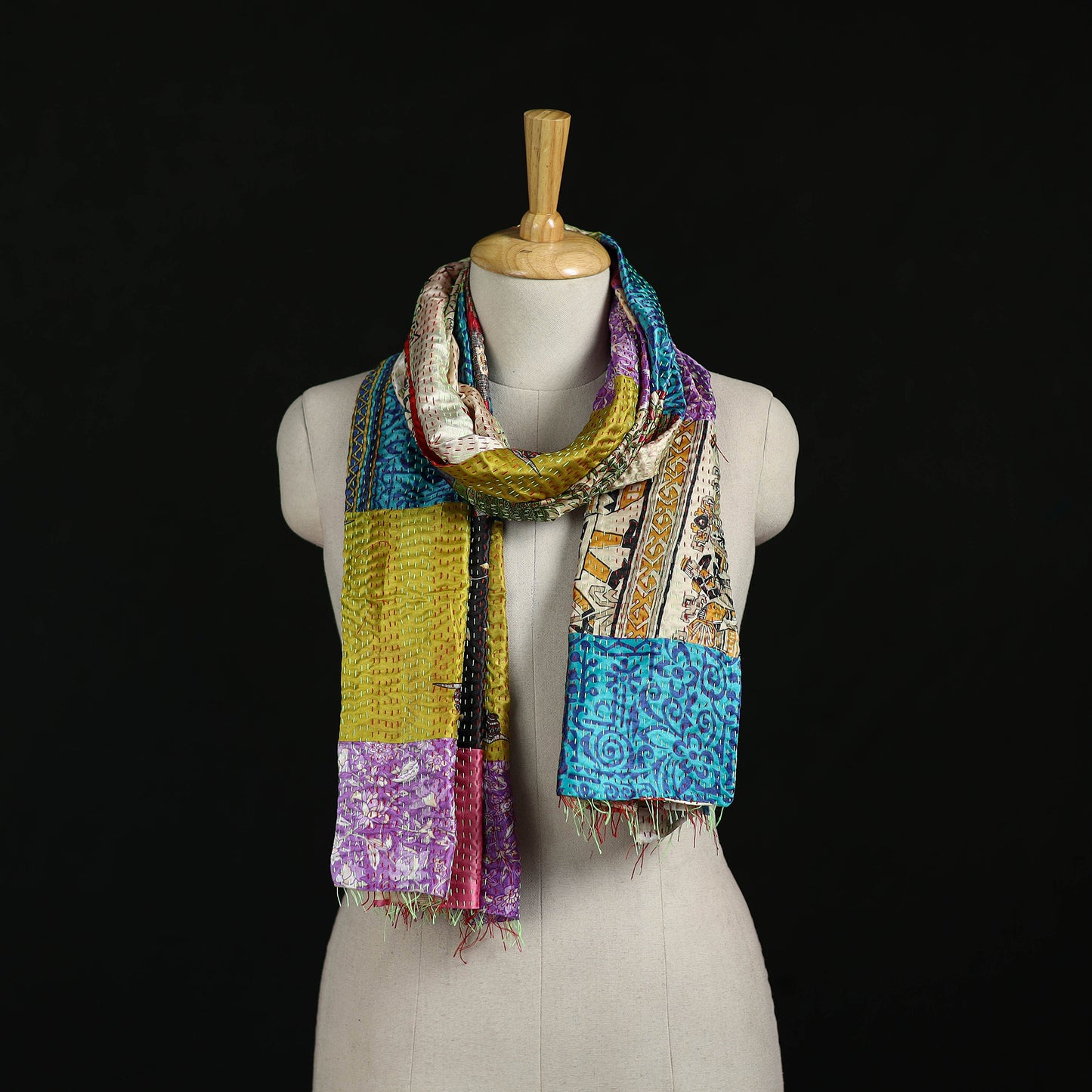 Bengal Kantha Handwork Patchwork Reversible Silk Stole 14