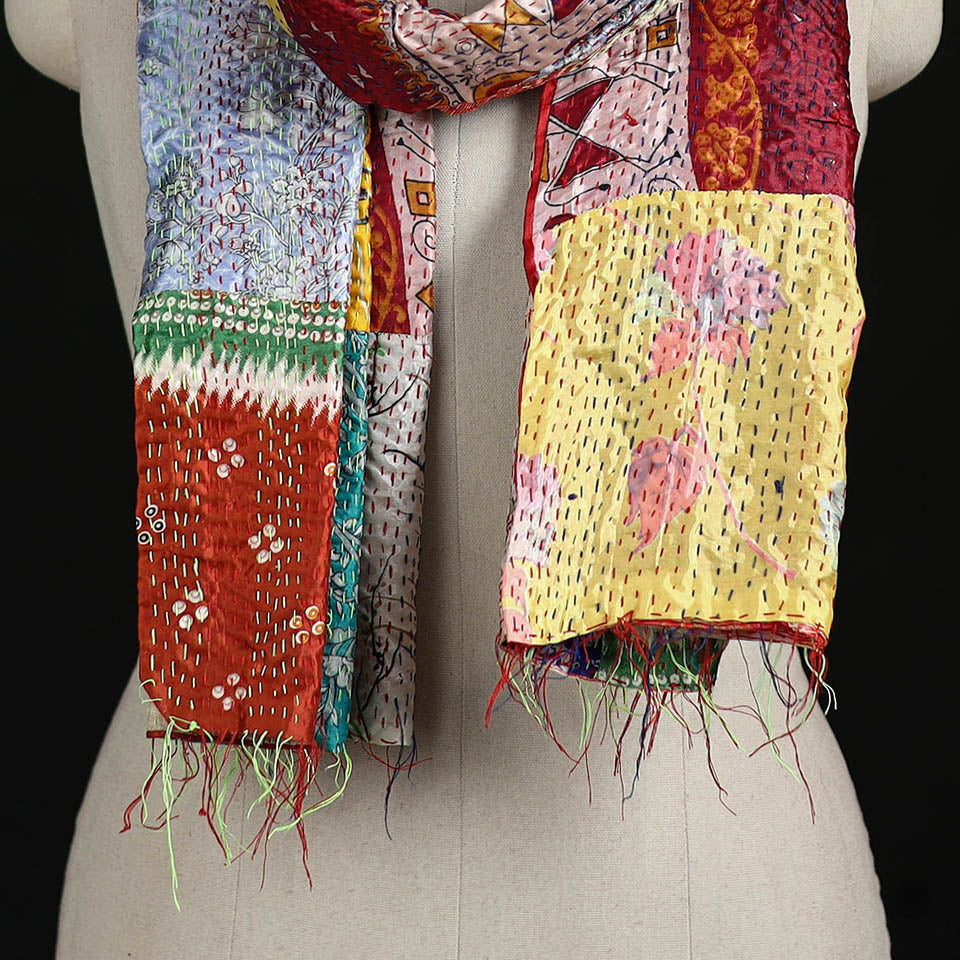 Bengal Kantha Handwork Patchwork Reversible Silk Stole 15