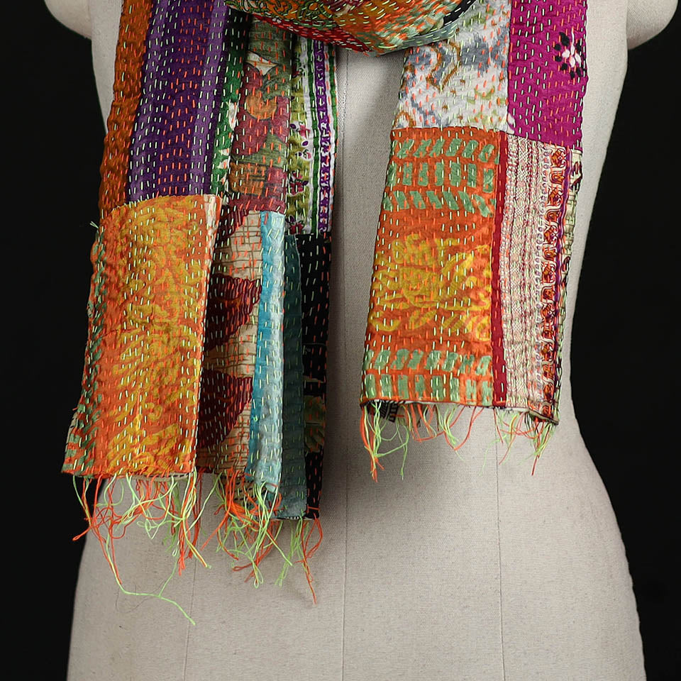 Bengal Kantha Handwork Patchwork Reversible Silk Stole 16