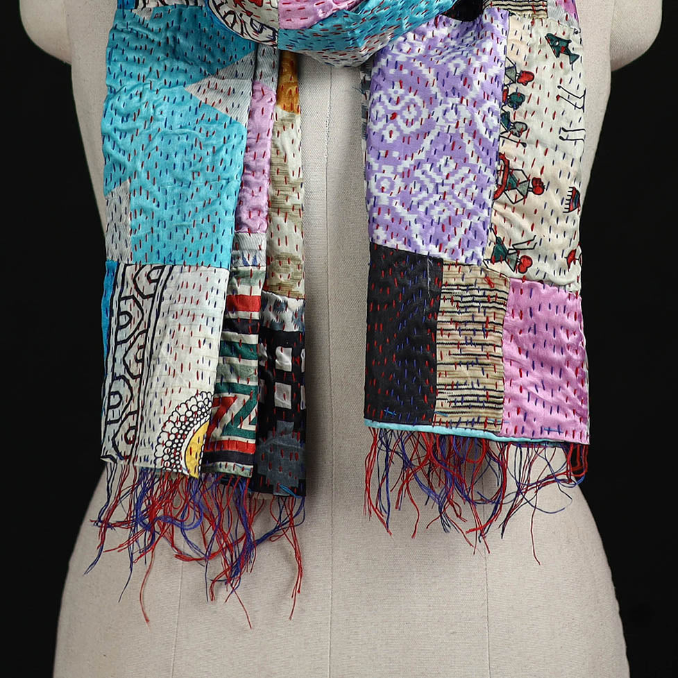Bengal Kantha Handwork Patchwork Reversible Silk Stole 19
