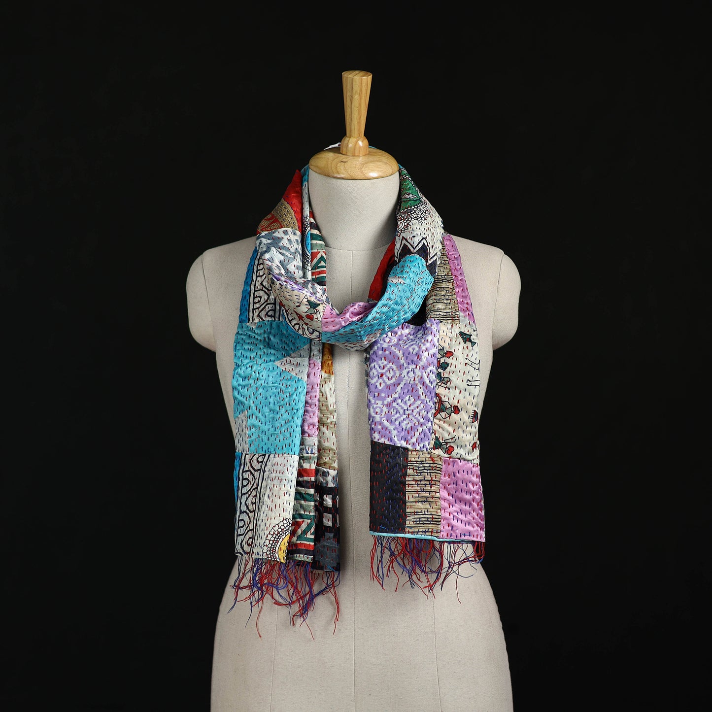 Bengal Kantha Handwork Patchwork Reversible Silk Stole 19