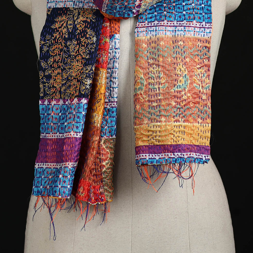 Bengal Kantha Handwork Patchwork Reversible Silk Stole 22