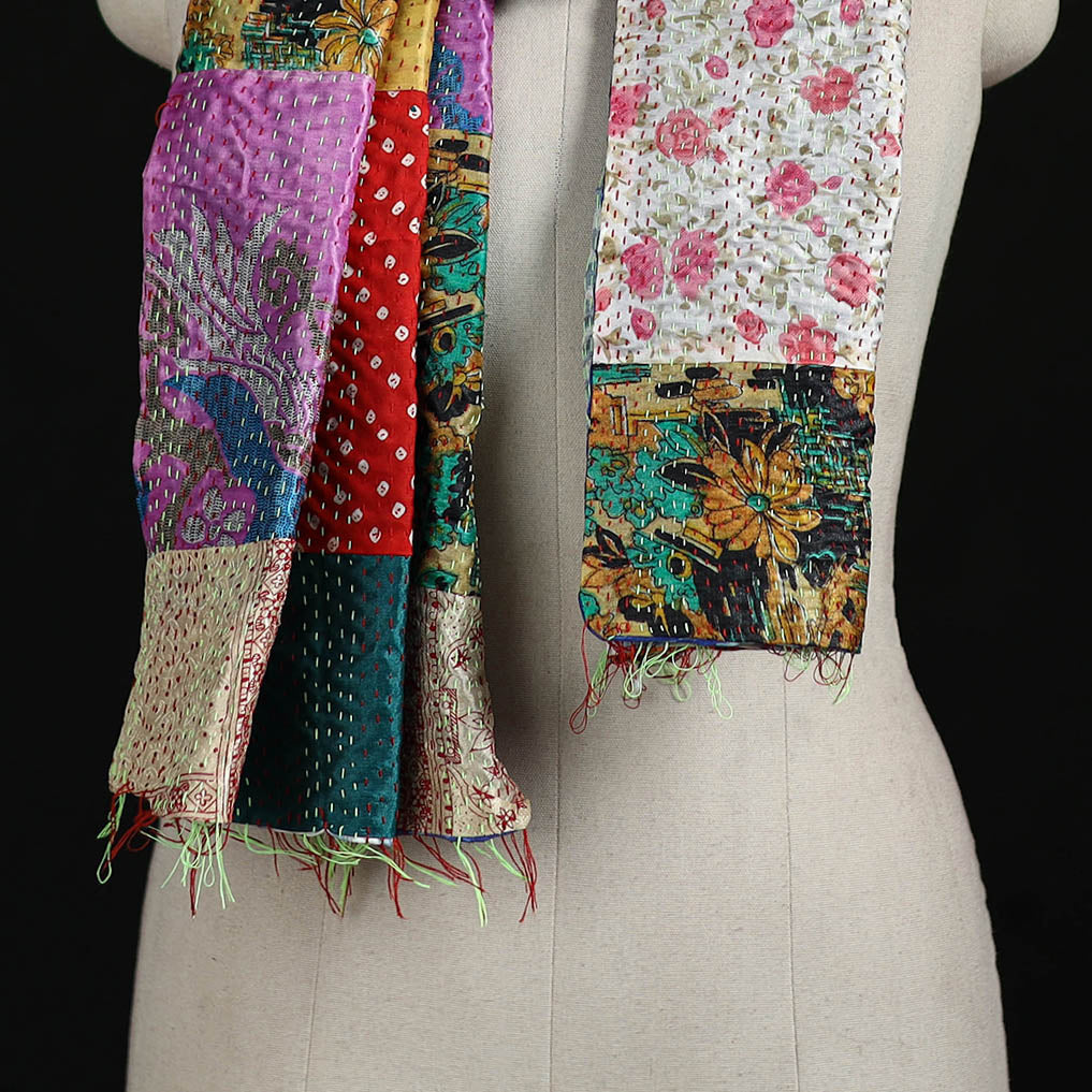 Bengal Kantha Handwork Patchwork Reversible Silk Stole 25