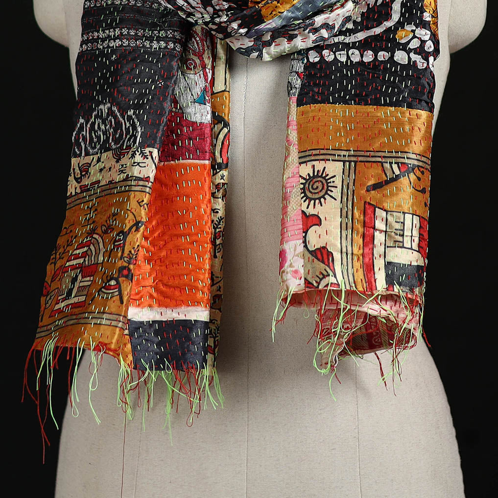 Bengal Kantha Handwork Patchwork Reversible Silk Stole 26