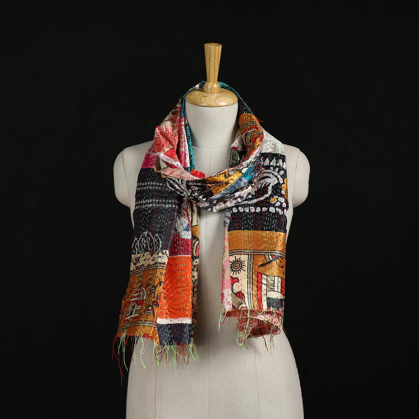 Bengal Kantha Handwork Patchwork Reversible Silk Stole 26