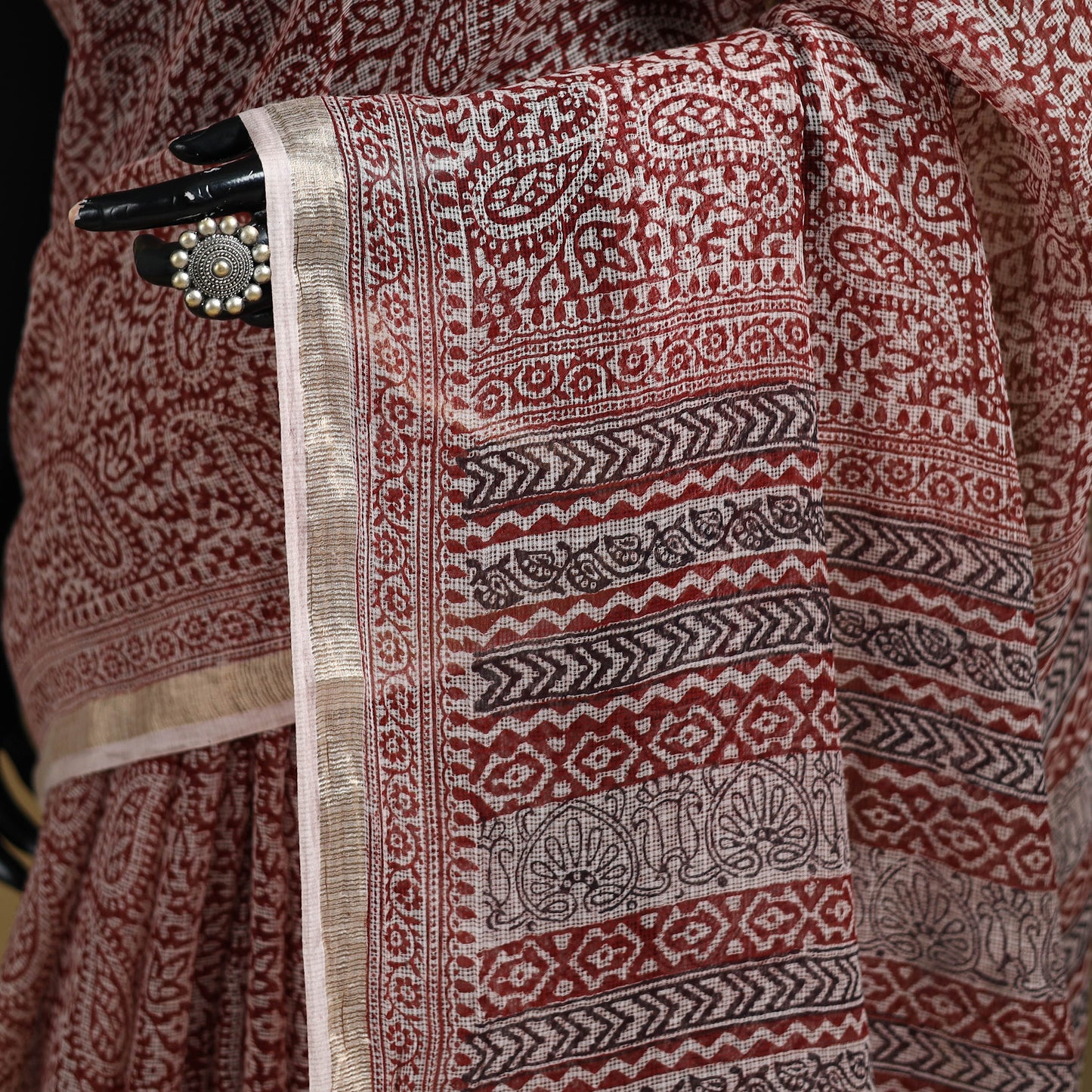 Bagh Hand Block Print Natural Dyed Kota Doria Cotton Saree 22