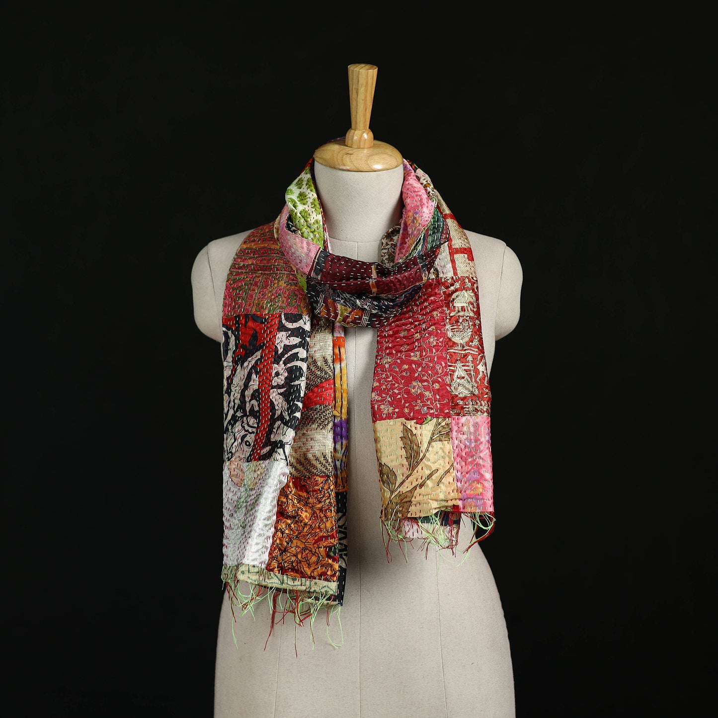 Bengal Kantha Handwork Patchwork Reversible Silk Stole 32
