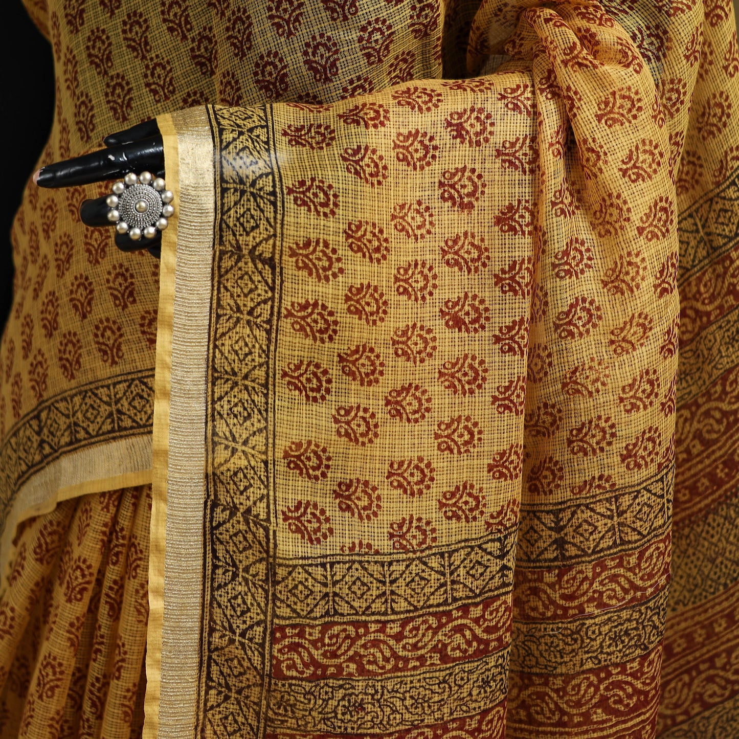 Bagh Hand Block Print Natural Dyed Kota Doria Cotton Saree 23