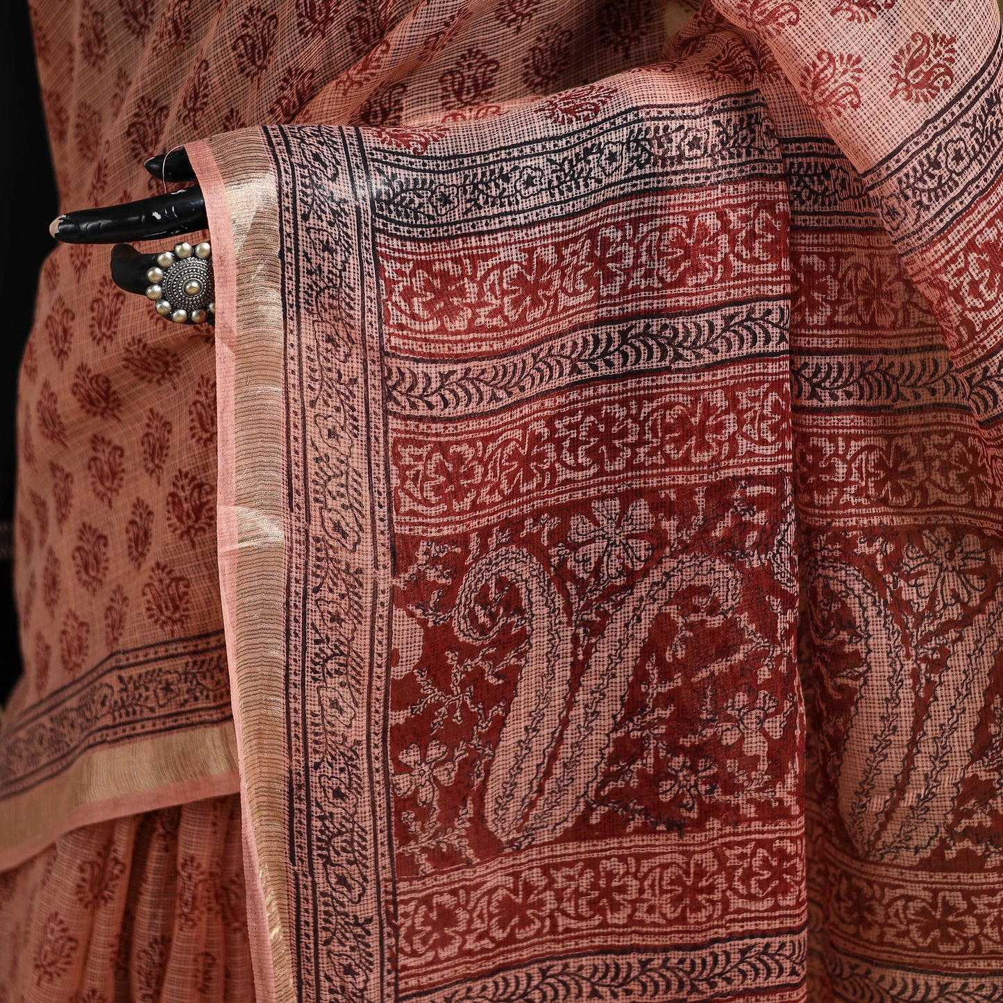 Bagh Hand Block Print Natural Dyed Kota Doria Cotton Saree 24