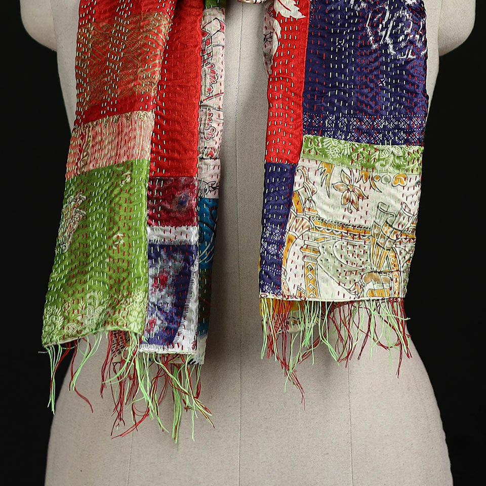 Bengal Kantha Handwork Patchwork Reversible Silk Stole 37