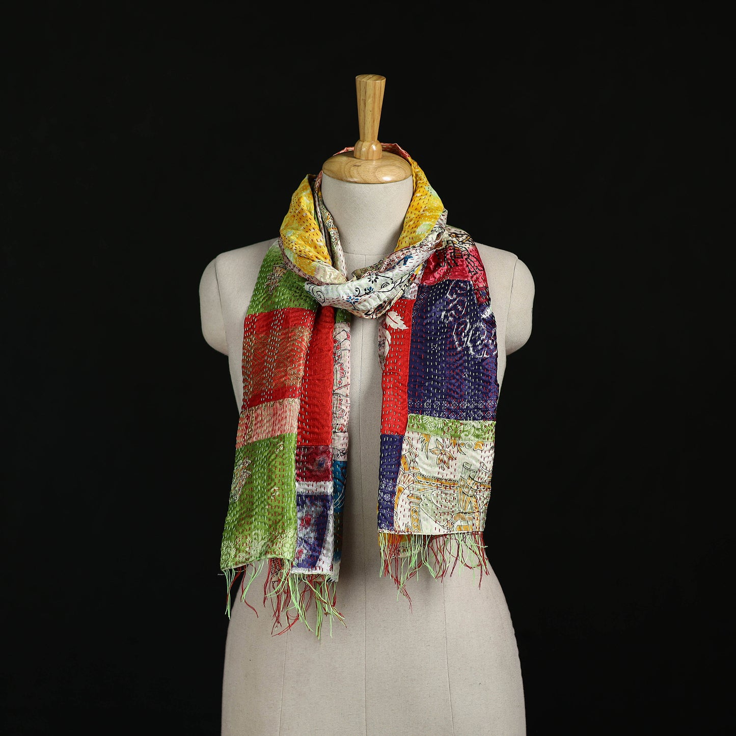 Bengal Kantha Handwork Patchwork Reversible Silk Stole 37