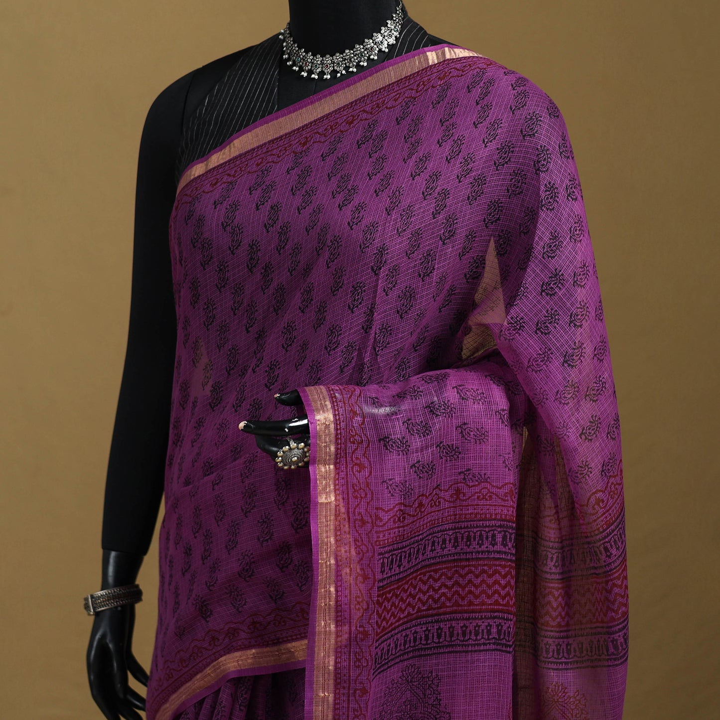 Bagh Hand Block Print Natural Dyed Kota Doria Cotton Saree 25