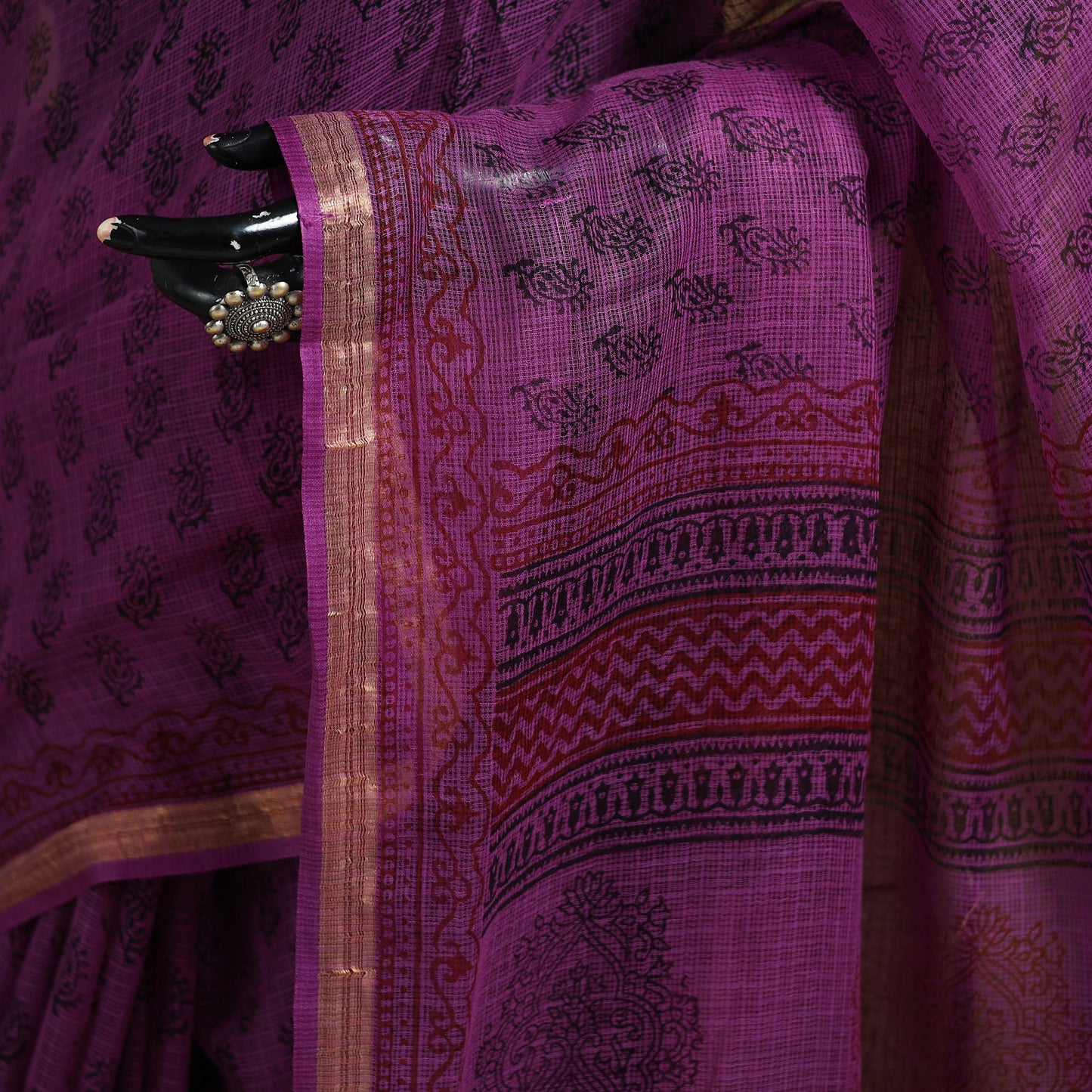 Bagh Hand Block Print Natural Dyed Kota Doria Cotton Saree 25