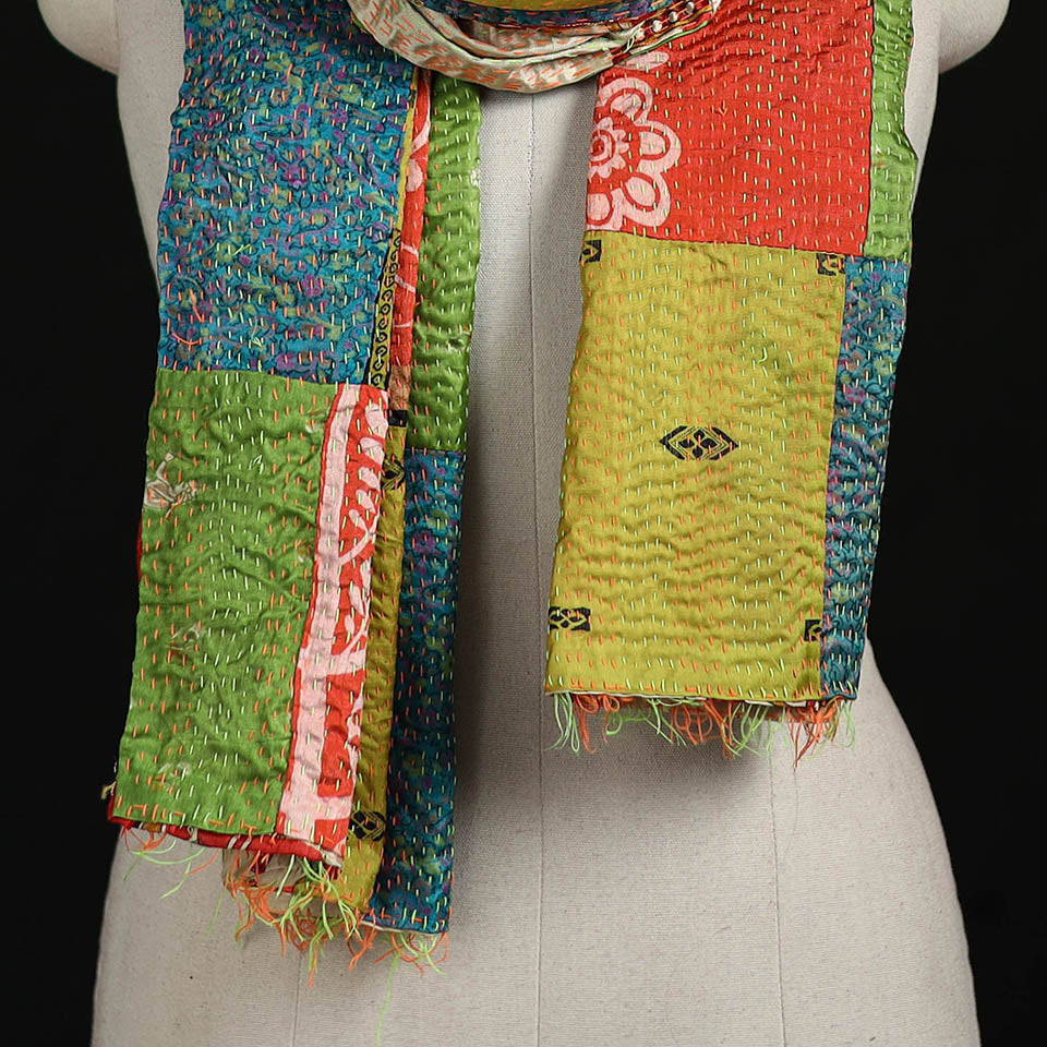 Bengal Kantha Handwork Patchwork Reversible Silk Stole 39