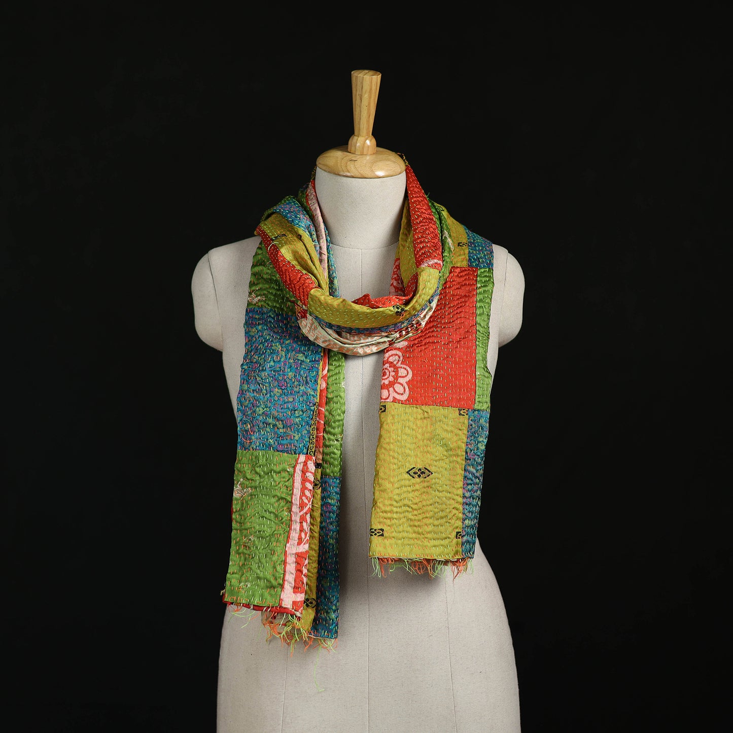 Bengal Kantha Handwork Patchwork Reversible Silk Stole 39