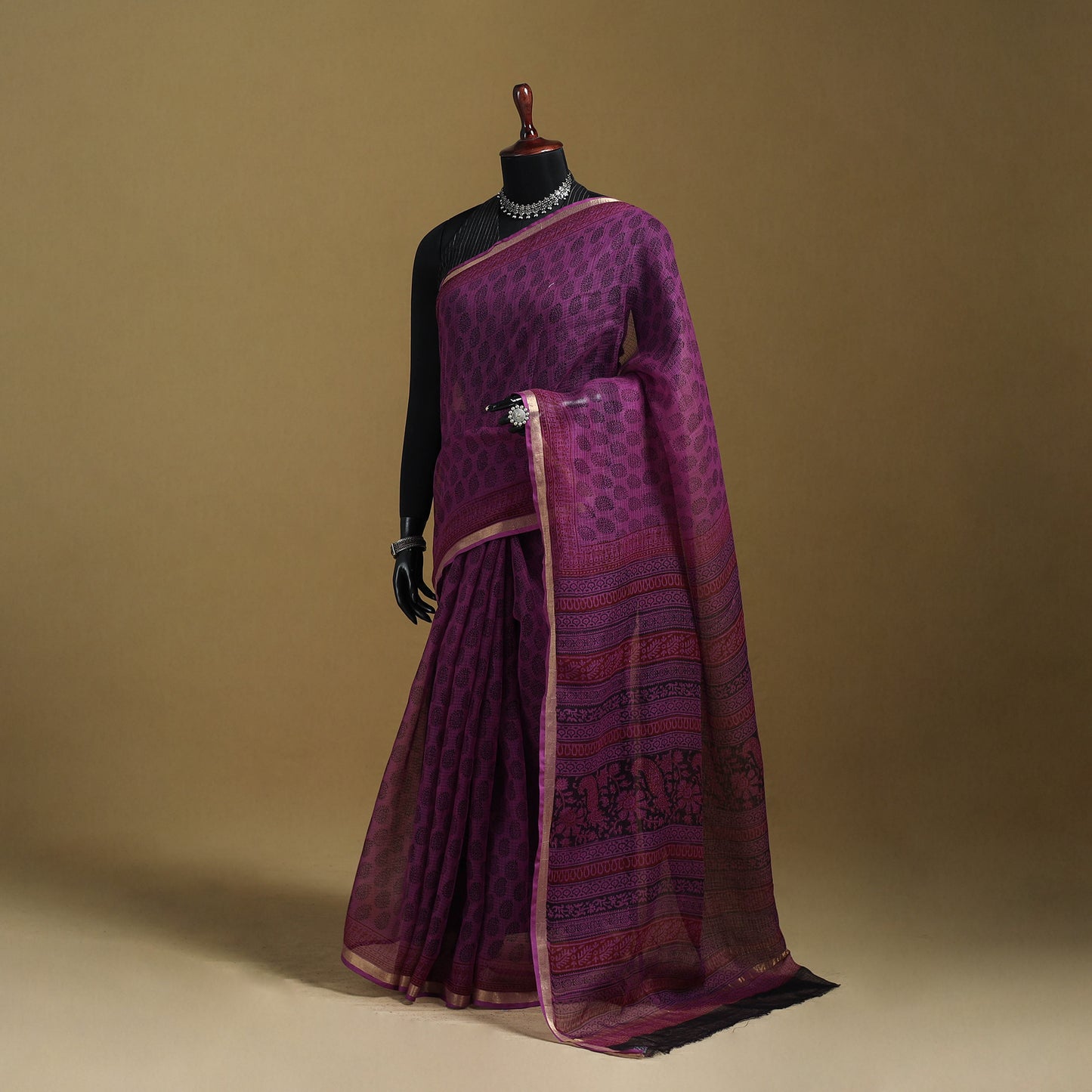 Bagh Hand Block Print Natural Dyed Kota Doria Cotton Saree 26