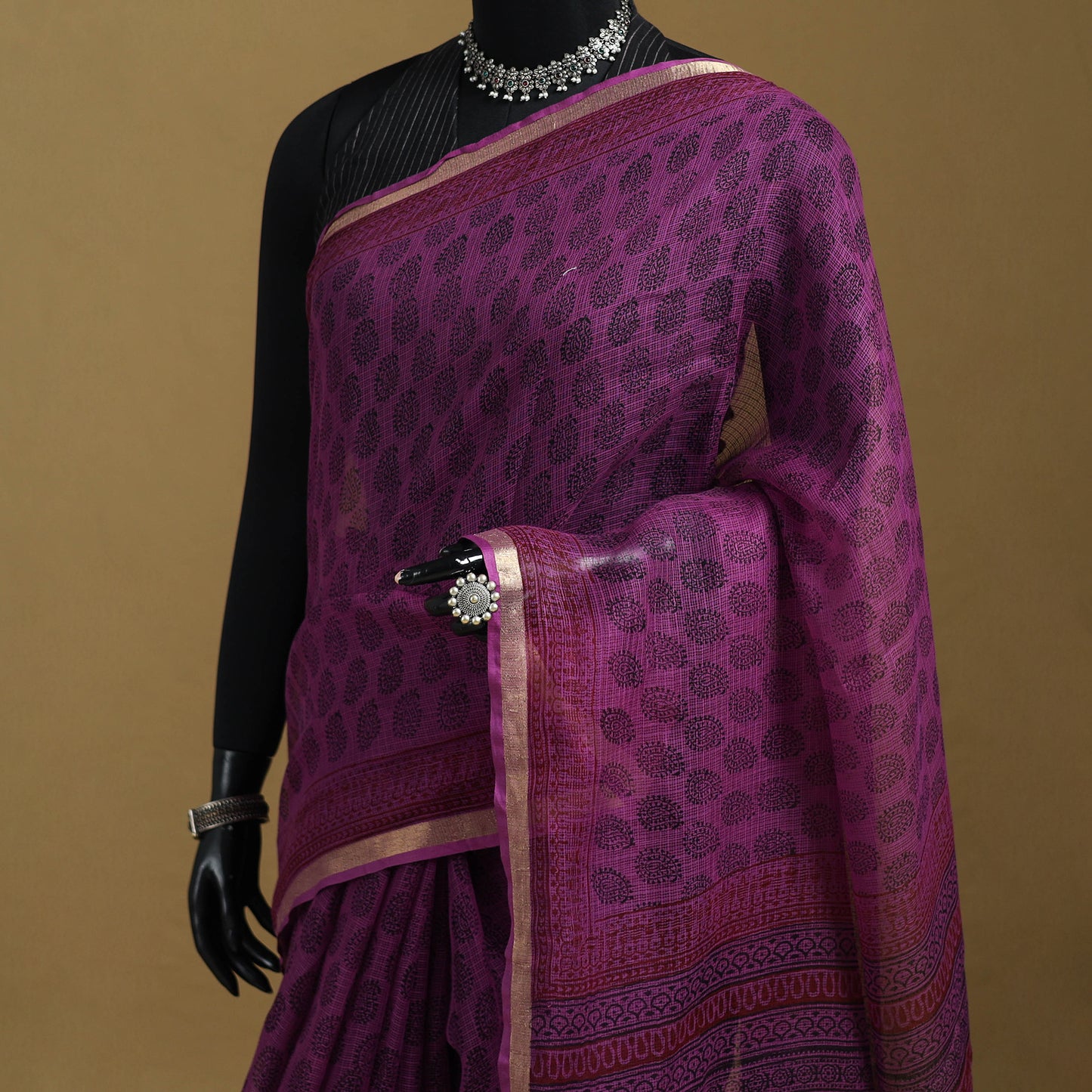 Bagh Hand Block Print Natural Dyed Kota Doria Cotton Saree 26