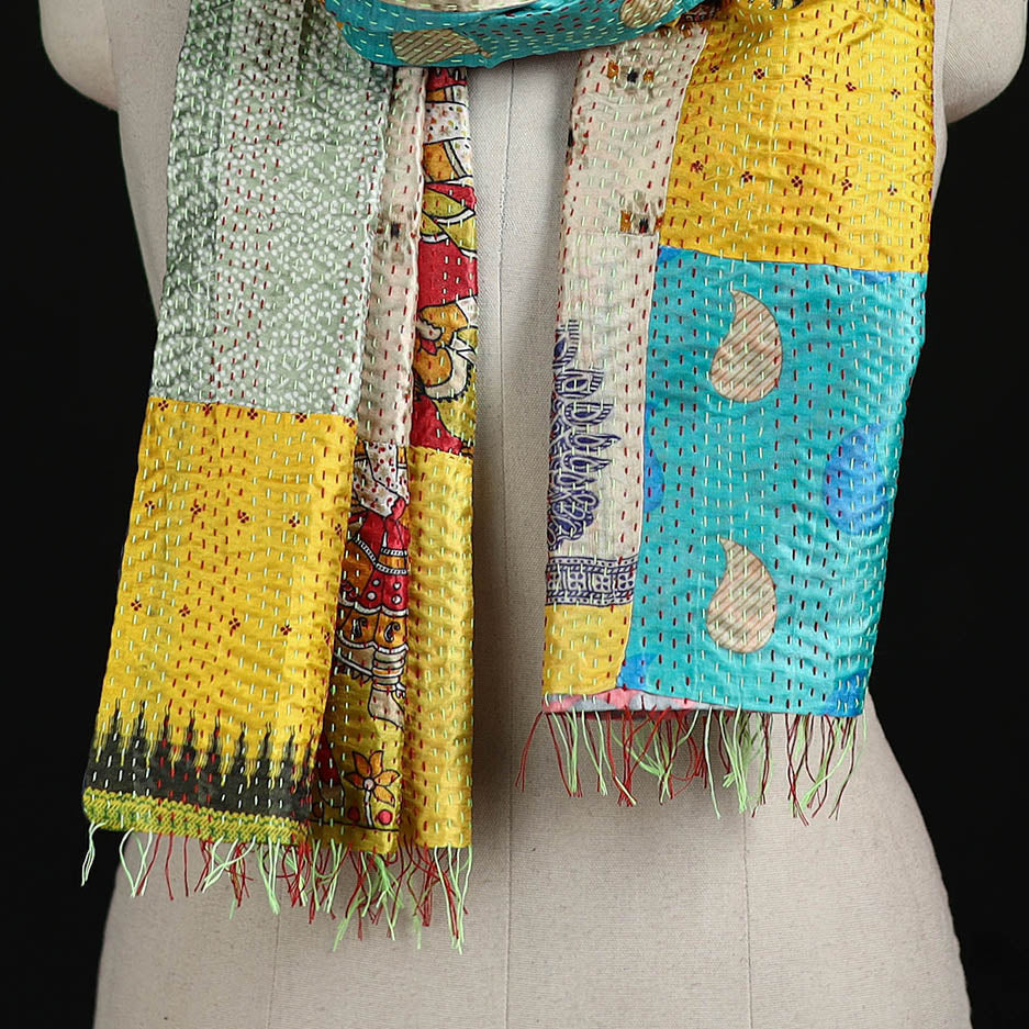 Bengal Kantha Handwork Patchwork Reversible Silk Stole 43