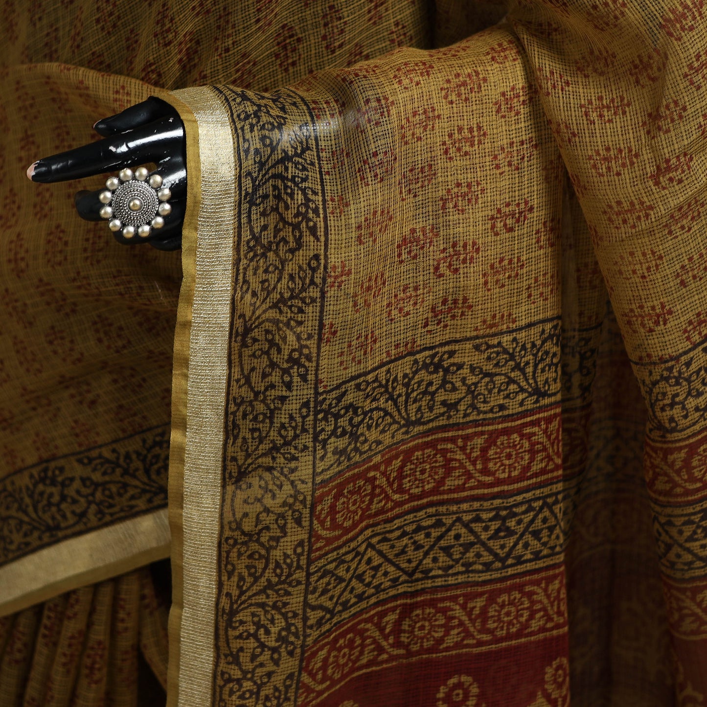 Bagh Hand Block Print Natural Dyed Kota Doria Cotton Saree 27