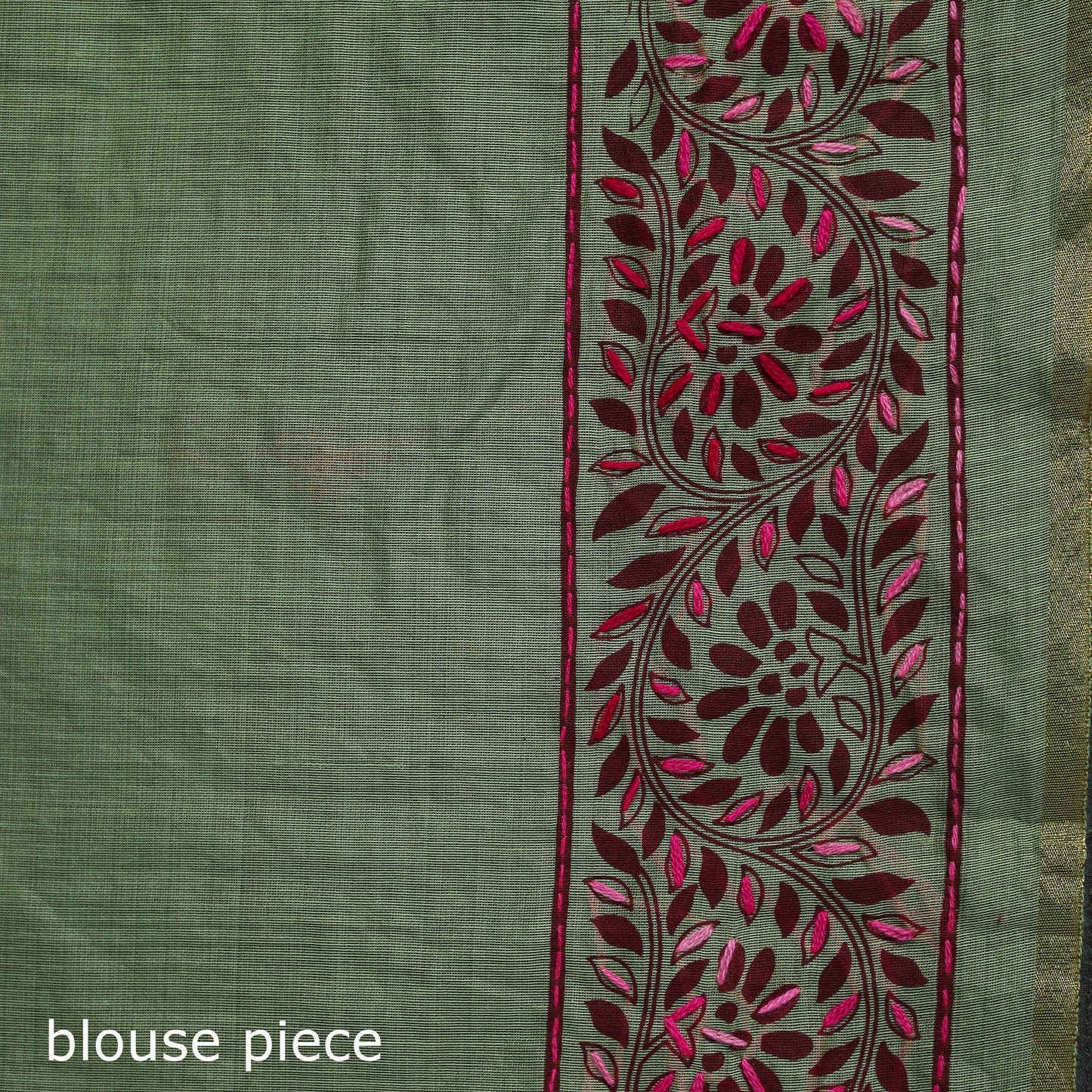 Green - Bengal Kantha Hand Embroidery Silk Cotton Chapa Work Saree 30