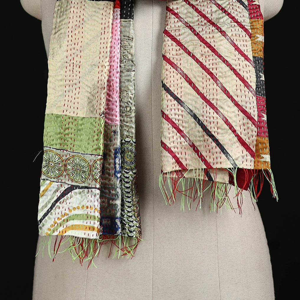 Bengal Kantha Handwork Patchwork Reversible Silk Stole 49