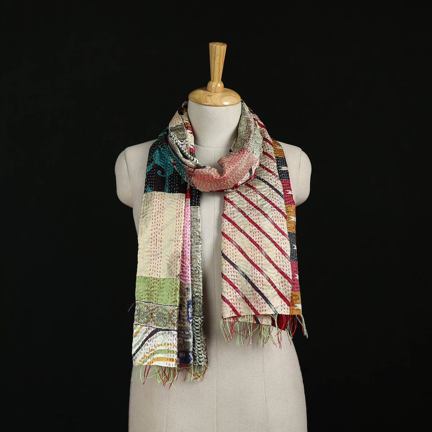 Bengal Kantha Handwork Patchwork Reversible Silk Stole 49