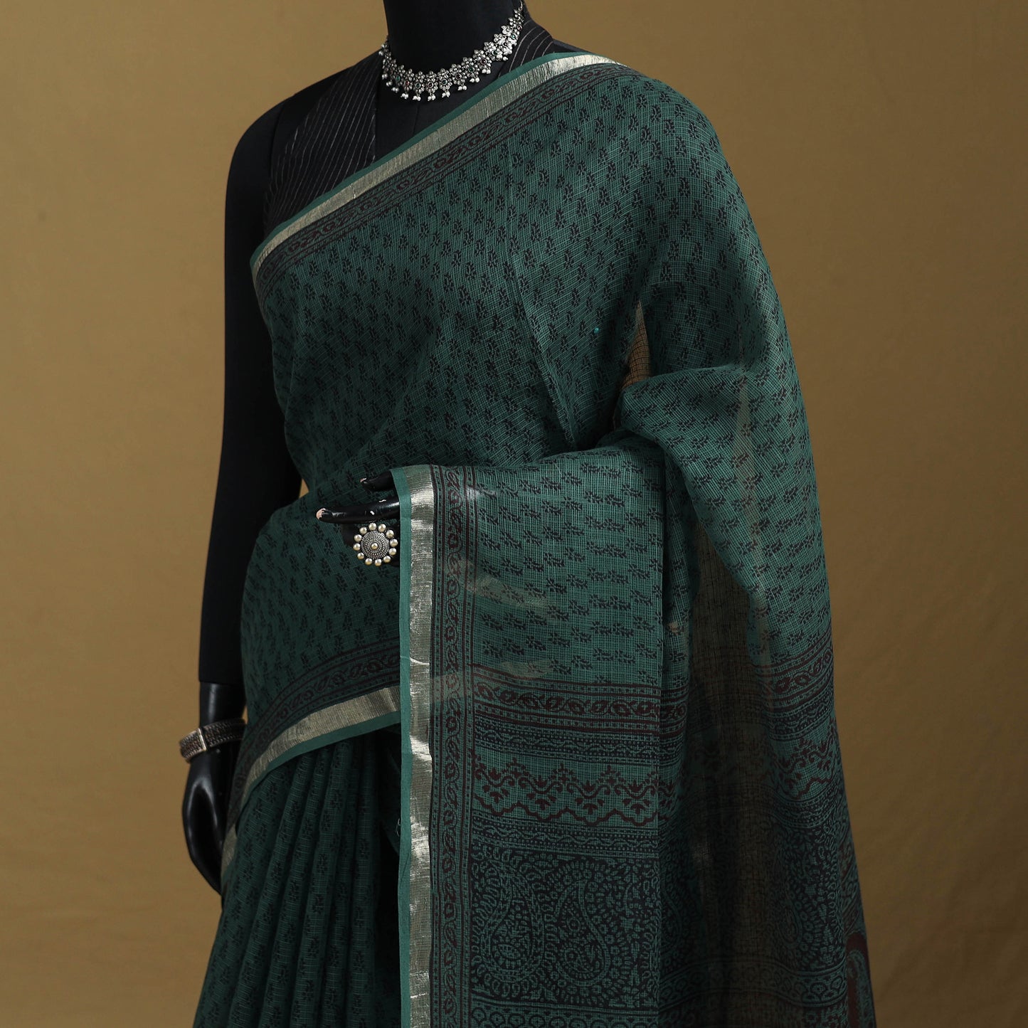 Bagh Hand Block Print Natural Dyed Kota Doria Cotton Saree 29