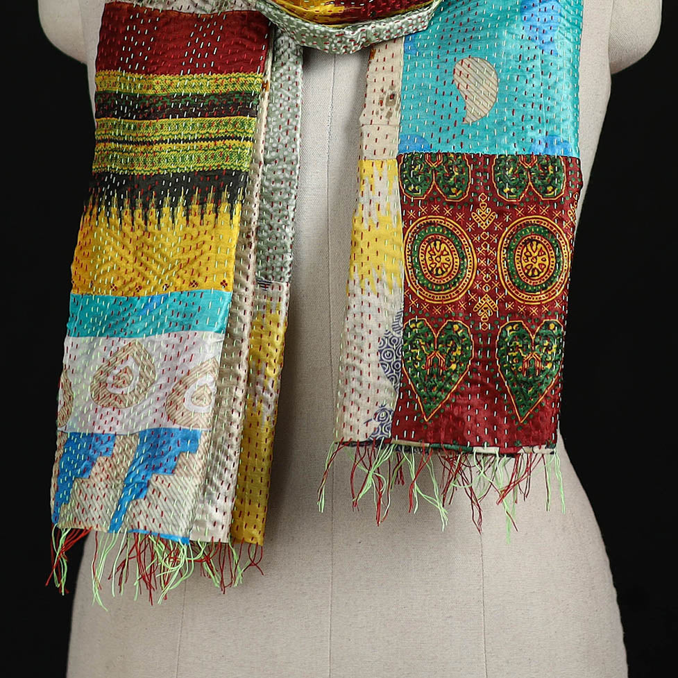 Bengal Kantha Handwork Patchwork Reversible Silk Stole 54