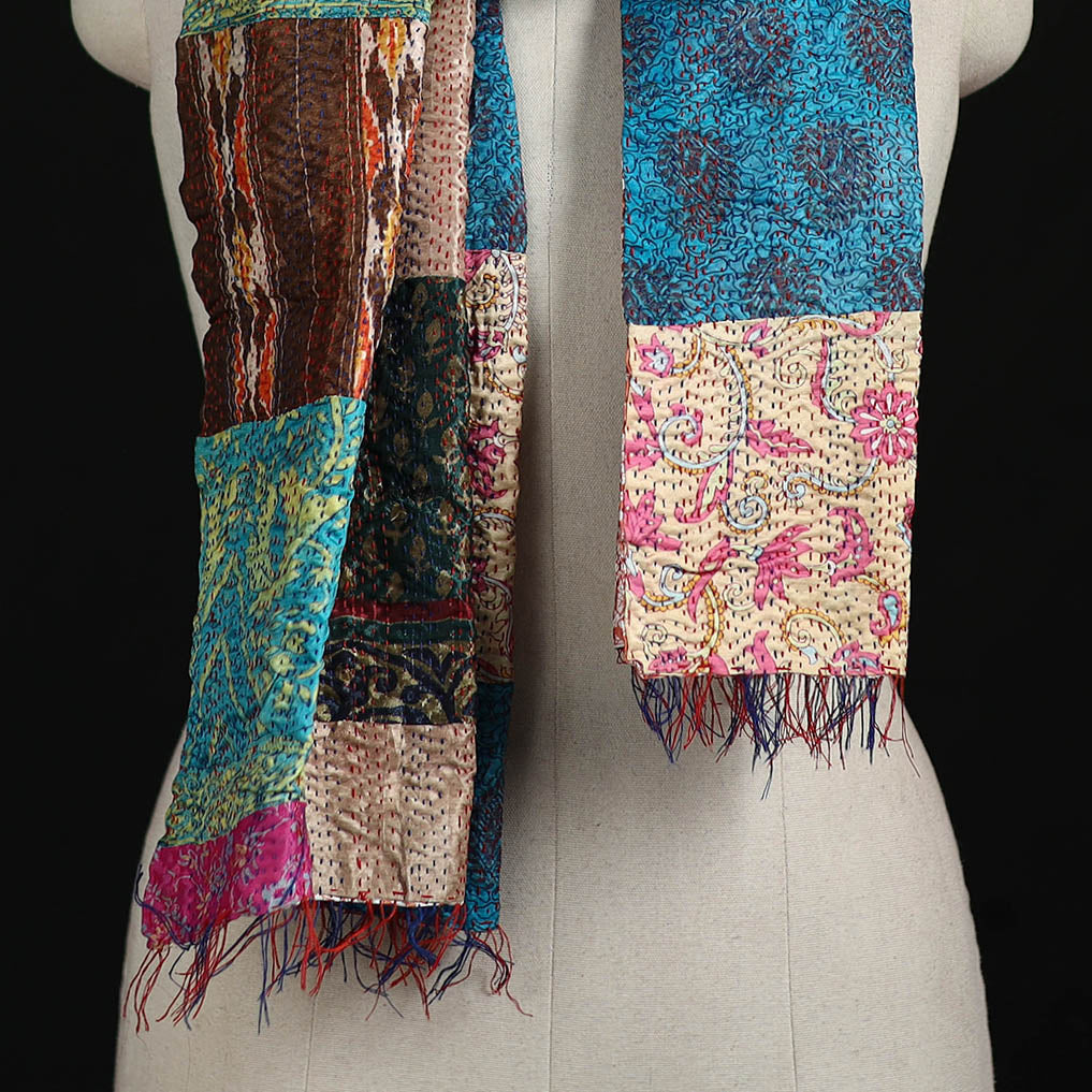 Bengal Kantha Handwork Patchwork Reversible Silk Stole 55