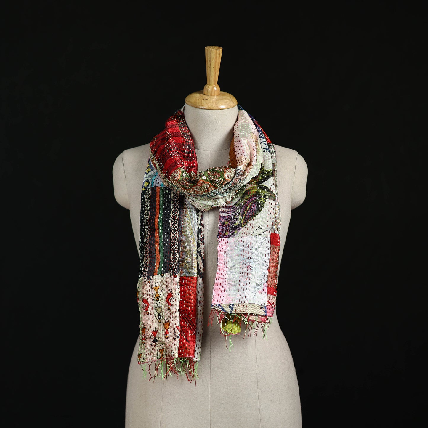 Bengal Kantha Handwork Patchwork Reversible Silk Stole 56