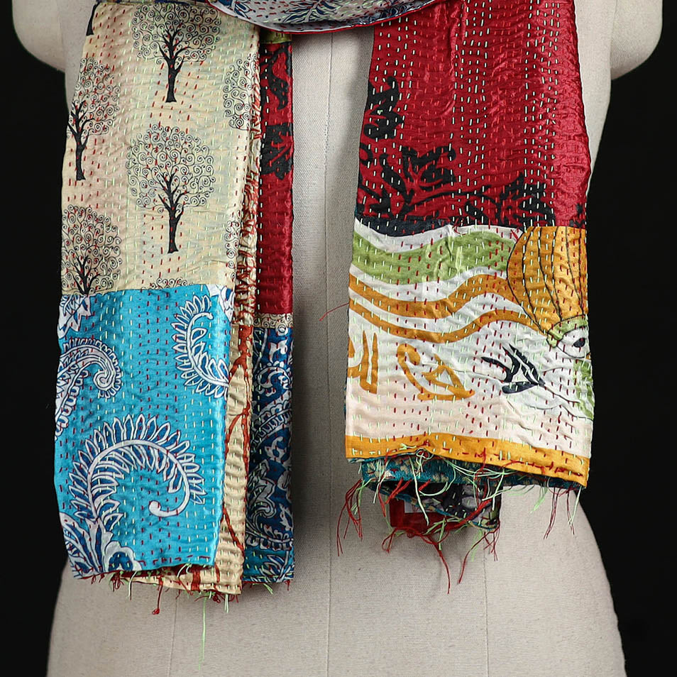 Bengal Kantha Handwork Patchwork Reversible Silk Stole 60