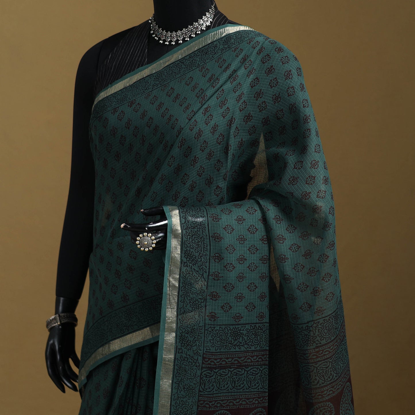 Bagh Hand Block Print Natural Dyed Kota Doria Cotton Saree 32