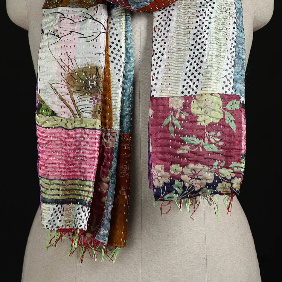 Bengal Kantha Handwork Patchwork Reversible Silk Stole 67