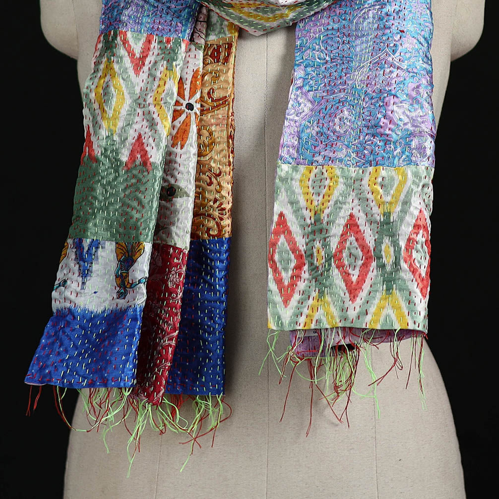 Bengal Kantha Handwork Patchwork Reversible Silk Stole 71