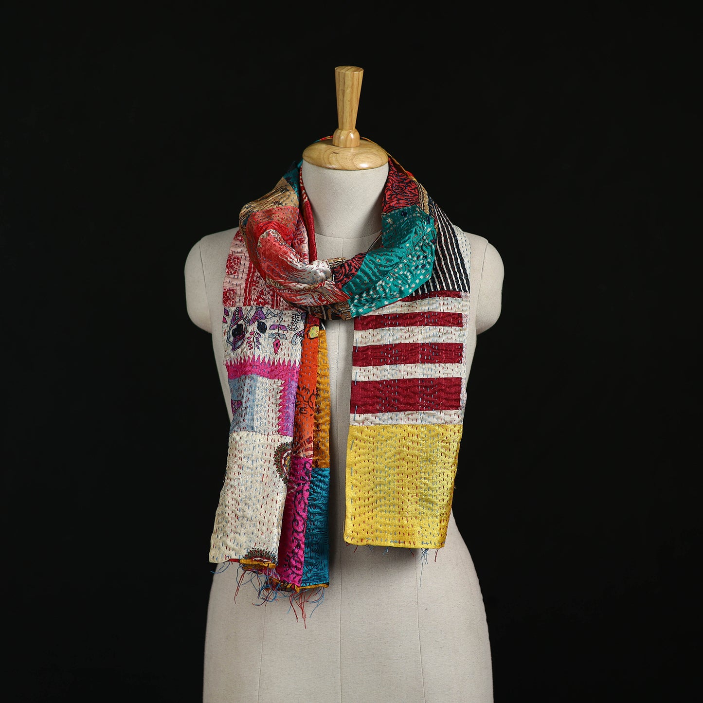 Bengal Kantha Handwork Patchwork Reversible Silk Stole 72