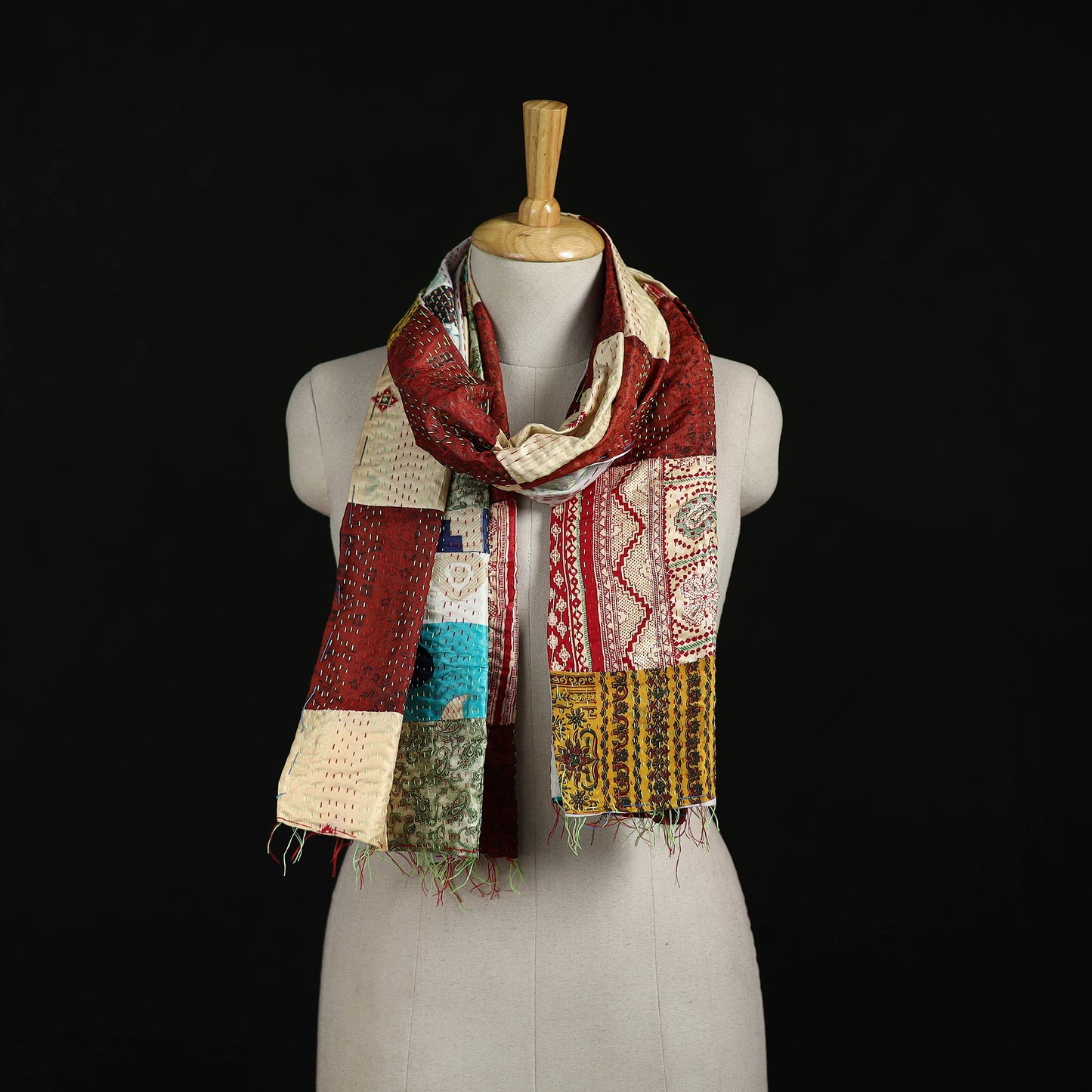 Bengal Kantha Handwork Patchwork Reversible Silk Stole 73