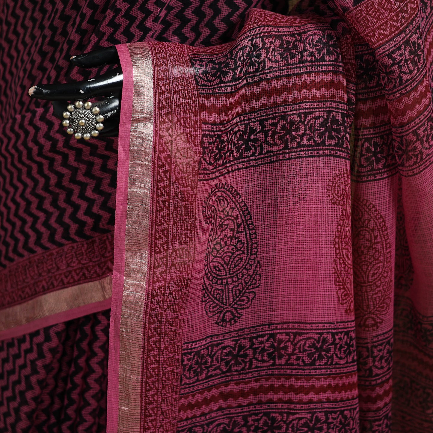 Bagh Hand Block Print Natural Dyed Kota Doria Cotton Saree 34