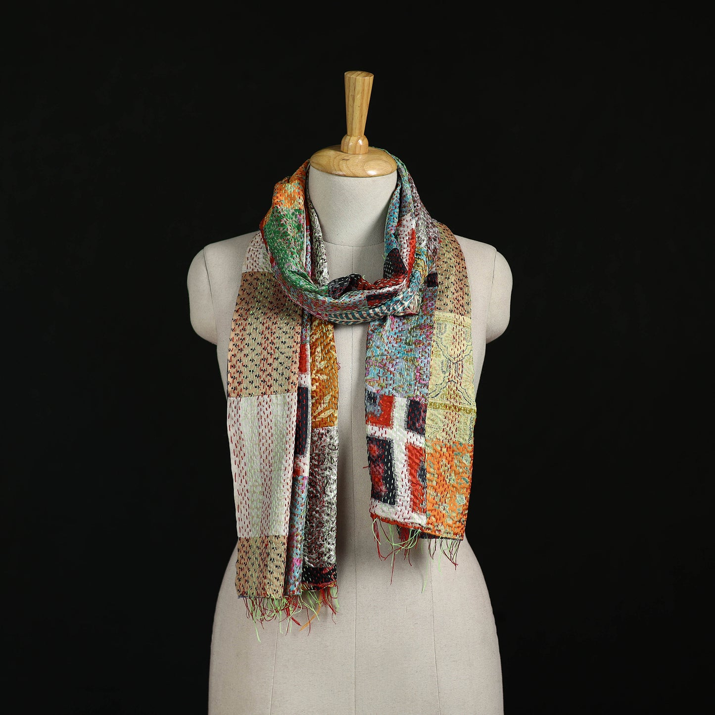 Bengal Kantha Handwork Patchwork Reversible Silk Stole 77