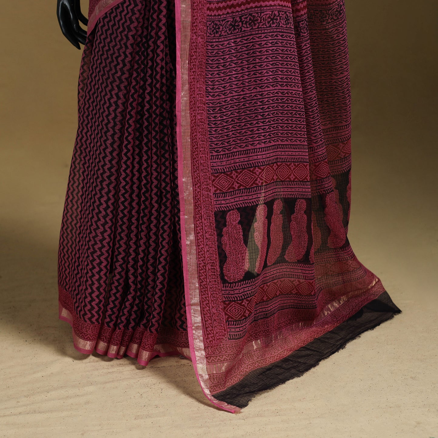 Bagh Hand Block Print Natural Dyed Kota Doria Cotton Saree 34