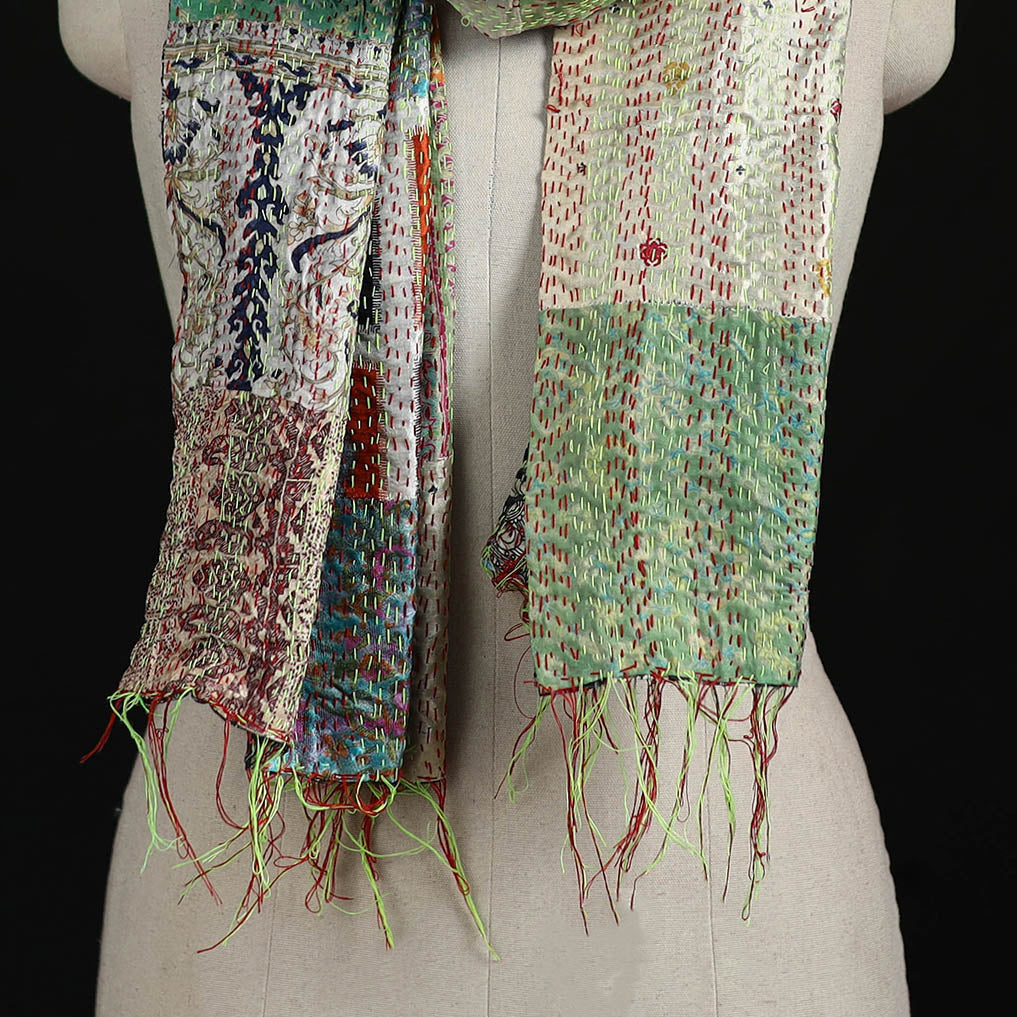Bengal Kantha Handwork Patchwork Reversible Silk Stole 79