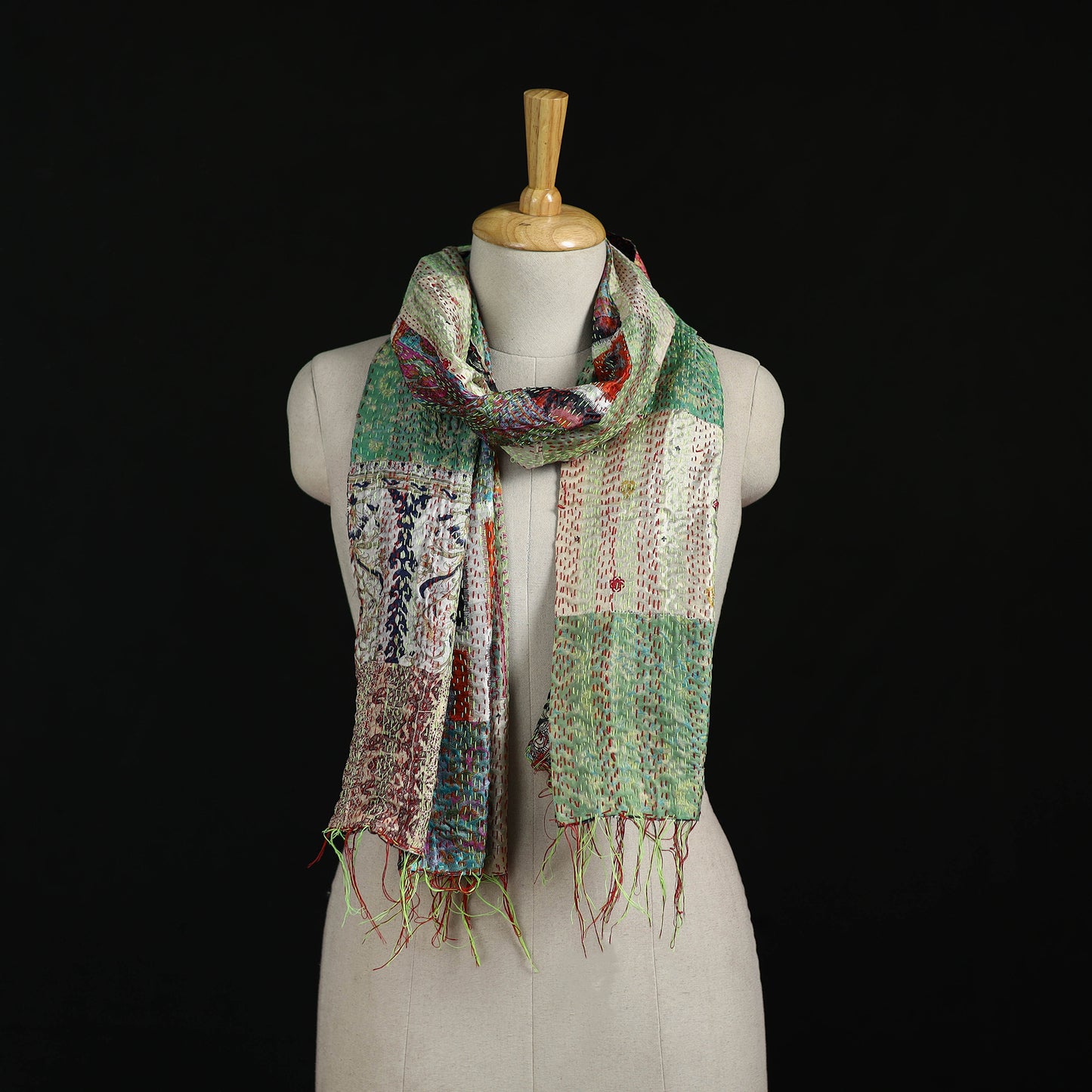Bengal Kantha Handwork Patchwork Reversible Silk Stole 79
