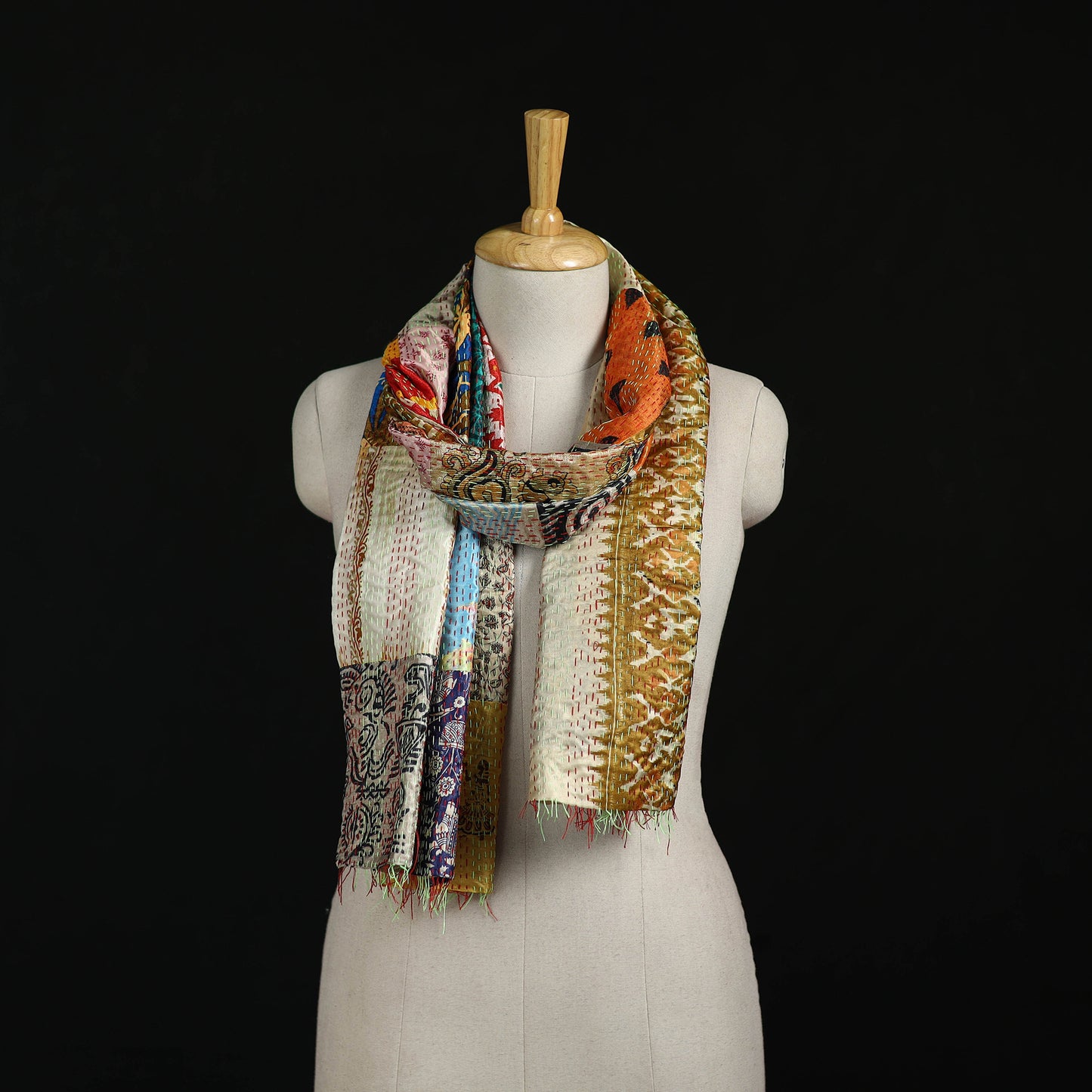Bengal Kantha Handwork Patchwork Reversible Silk Stole 80