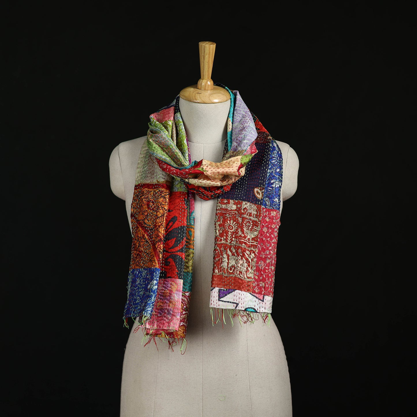 Bengal Kantha Handwork Patchwork Reversible Silk Stole 81