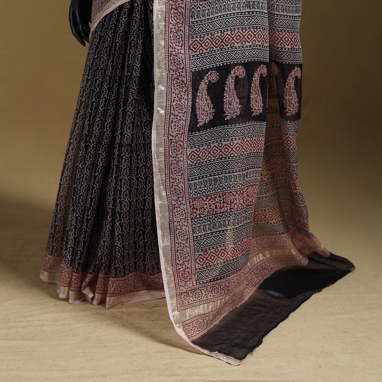 Bagh Hand Block Print Natural Dyed Kota Doria Cotton Saree 35