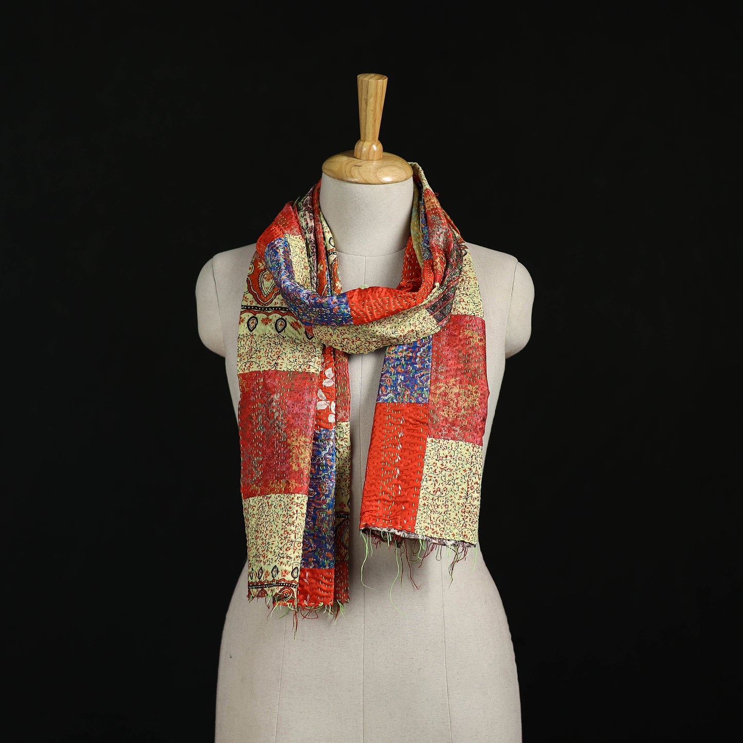 Bengal Kantha Handwork Patchwork Reversible Silk Stole 84