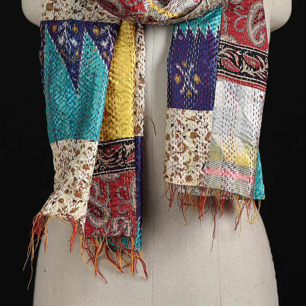 Bengal Kantha Handwork Patchwork Reversible Silk Stole 85